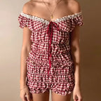 2000S Retro 2 Piece Set Cottage Lounge Vintage Ruched Off Shoulder T-Shirt Crop Tops + Shorts Kawaii Pajamas Women Y2K O