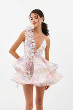 Floral Print V Neck Sleeveless Backless Tulip Mini Dress