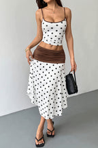 Polka Dot Tie Back Crop Top Two Tone Skirt Sets