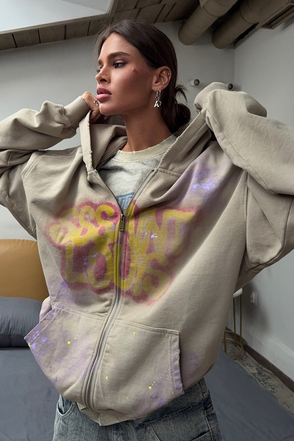 Vintage Street Style Zip Up Hoodie