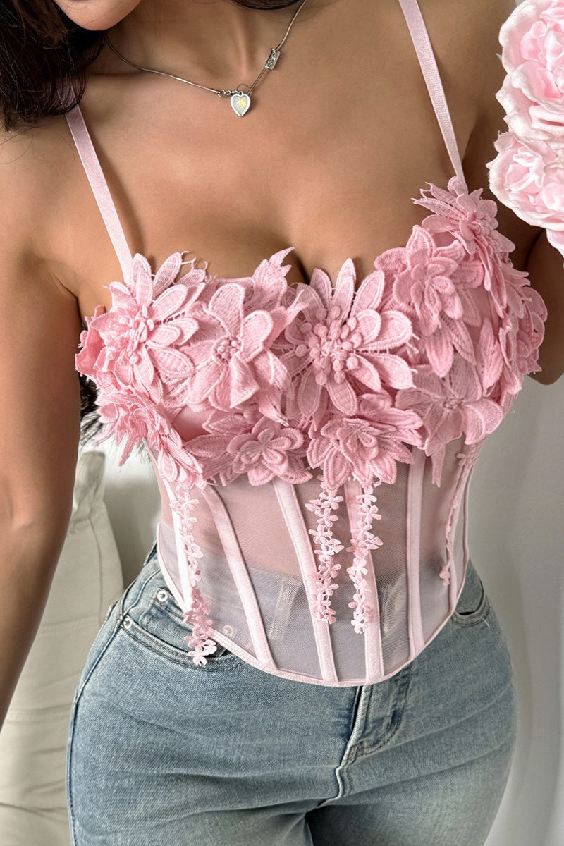 Floral Mesh Bustier Cami Top