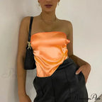 Satin Backless Crop Women Green Summer Cami Bandage Sleeveless Strapless Off Shoulder Tank Top