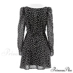 Spring French Puff Sleeve Doll Collar Waist Long A-Link Skirt Summer Floral Dress