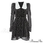Spring French Puff Sleeve Doll Collar Waist Long A-Link Skirt Summer Floral Dress