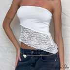 Women Chest Wrapping Solid Lace See Through Backless Casual Strapless Crop Going Out Sleeveless Camis Tank Top