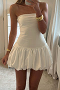 Color Block Strapless Balloon Hem Mini Dress