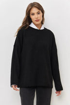 Solid Knit Crewneck Pullover Sweater