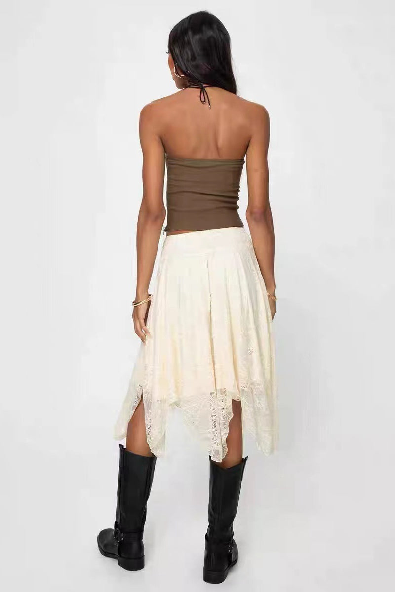 Lace Midi Skirt With Asymmetrical Hem