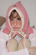 Solid Wool Drawstring Oversized Knitted Balaclava Hat