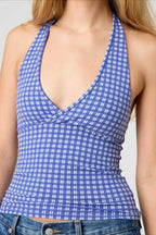 Polka Dot Plaid Slim Halter Top