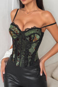 Mesh Print Lace Insert Underwire Corset Cami Top