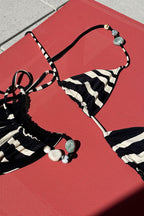 Solid Lace Up Triangle Two Piece Bikini Sets