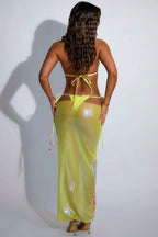 Glossy Print Halter Tie Three Piece Swim Set