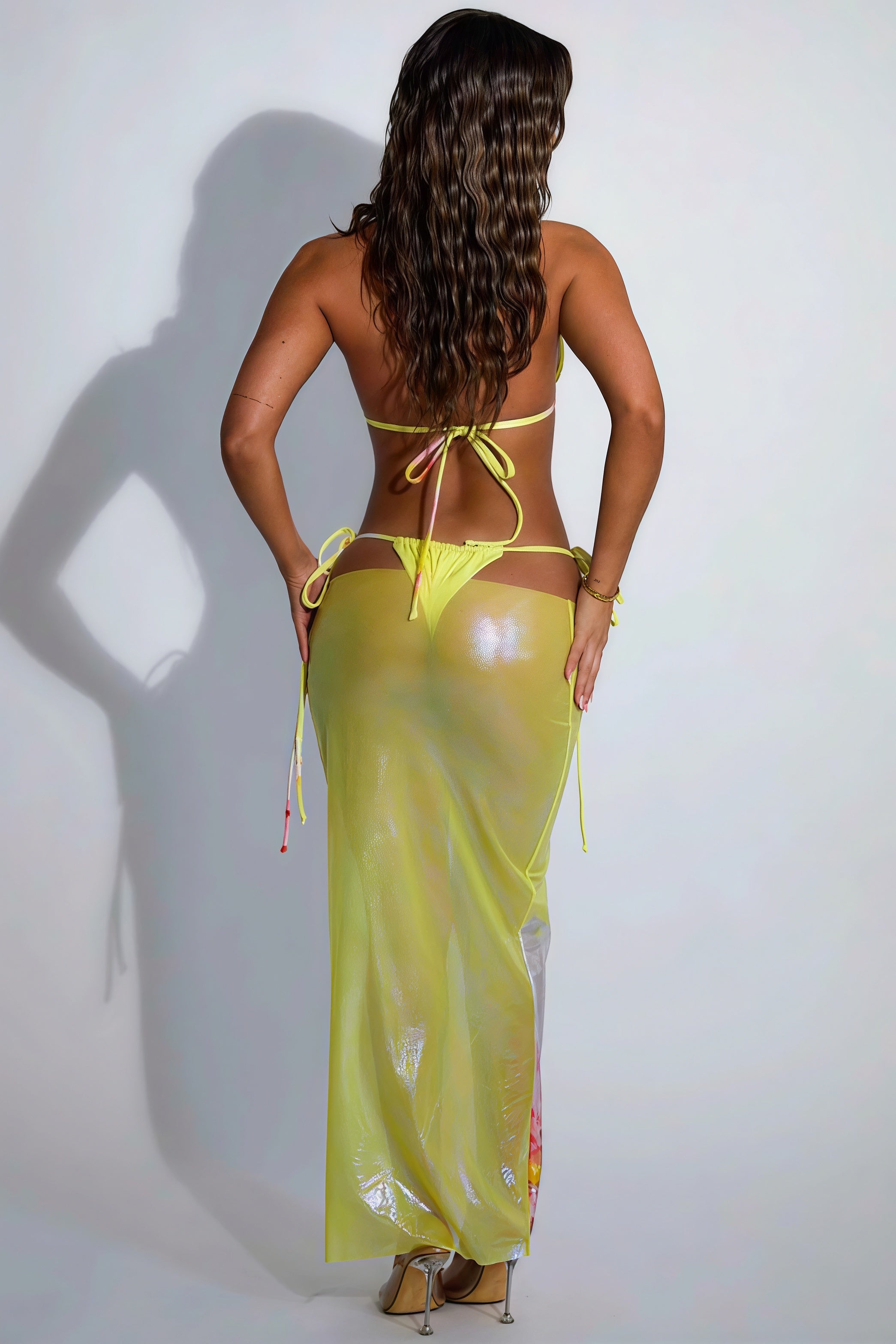Glossy Print Halter Tie Three Piece Swim Set
