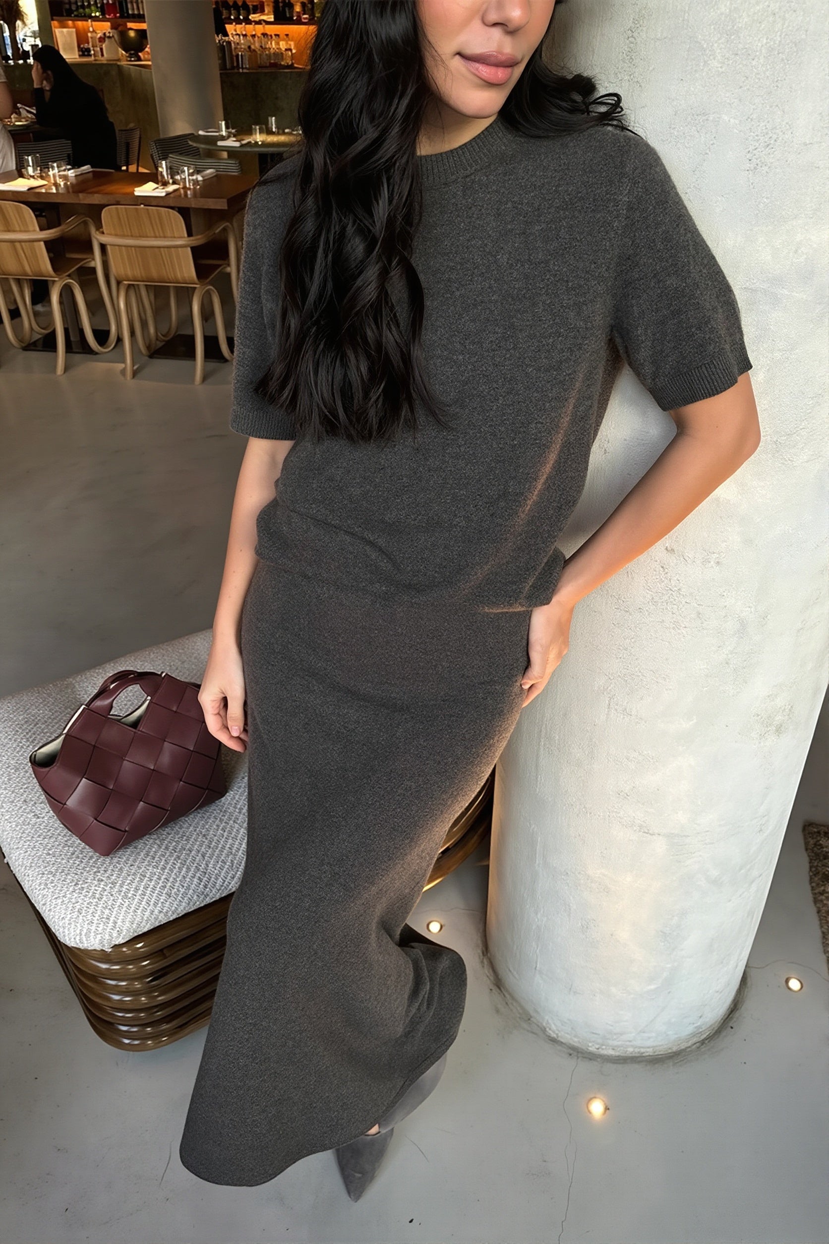 Knit Short Sleeve Pencil Skirt Sets