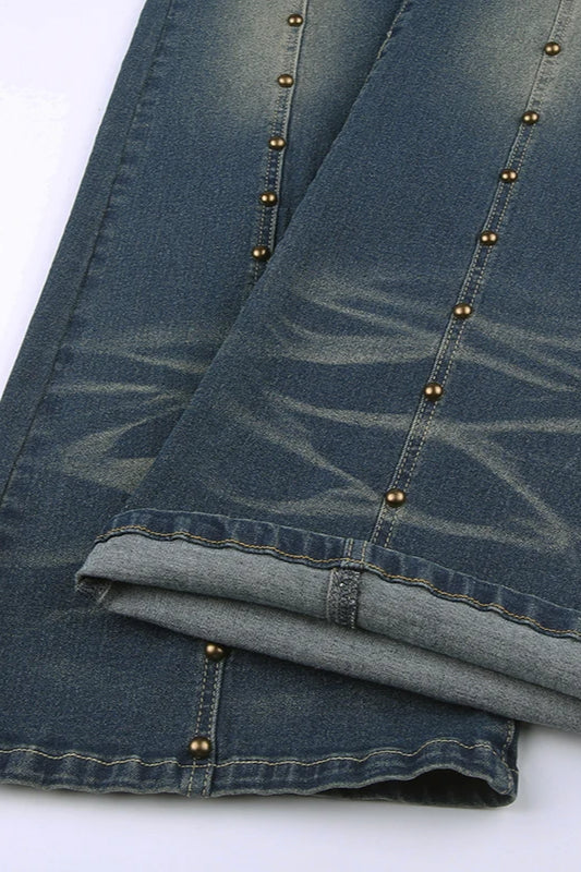 Rivet Stitch Low Rise Flared Jeans