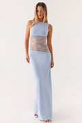 Lace Satin Backless Maxi Dress