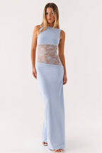 Lace Satin Backless Maxi Dress