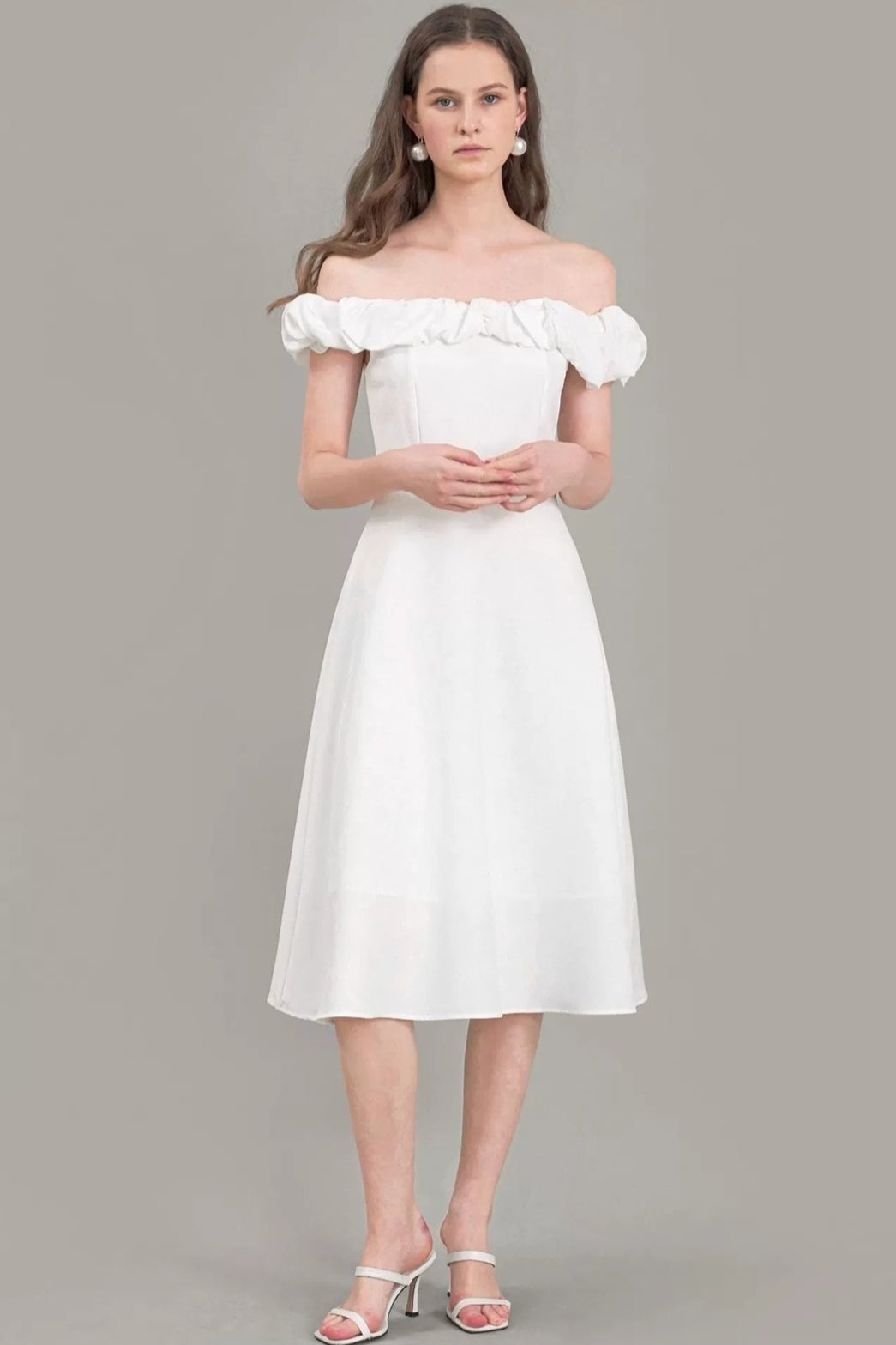 Satin Ruched Off-The-Shoulder Cocktail Dress