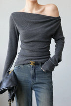 Off Shoulder Fitted Knit Top