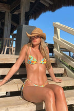 Print Tie Back Two Piece Backless Bikini Set