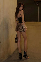 Stylish V Neck Two Piece Sheer Leopard Print Cami Top