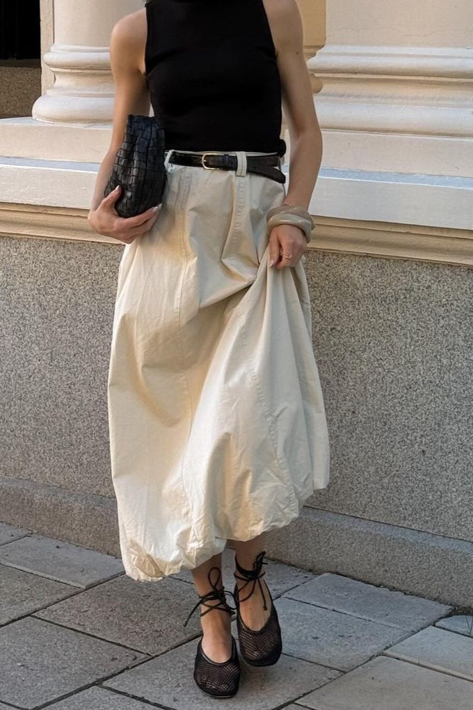 French Style Puff Skirt Spring Midi