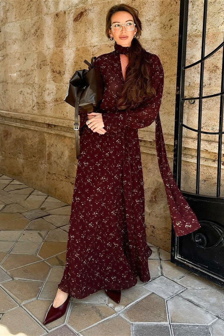 Slim Fit V Neck Floral Dress
