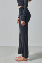 Solid Fitted Foldover Soft Pants