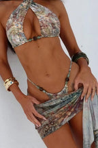 Tie Dye Ombre Beaded Two Piece Bikini Three Swim Sets