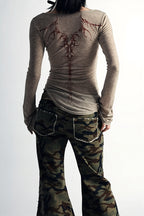 Y2K Grunge Printed Slim Short Sleeve T-Shirt