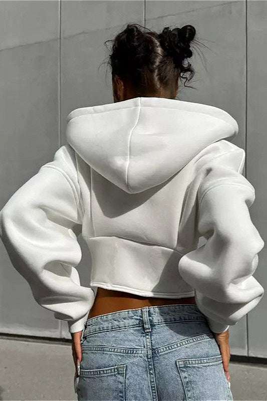 Solid Cinched Uneven Short Hoodie