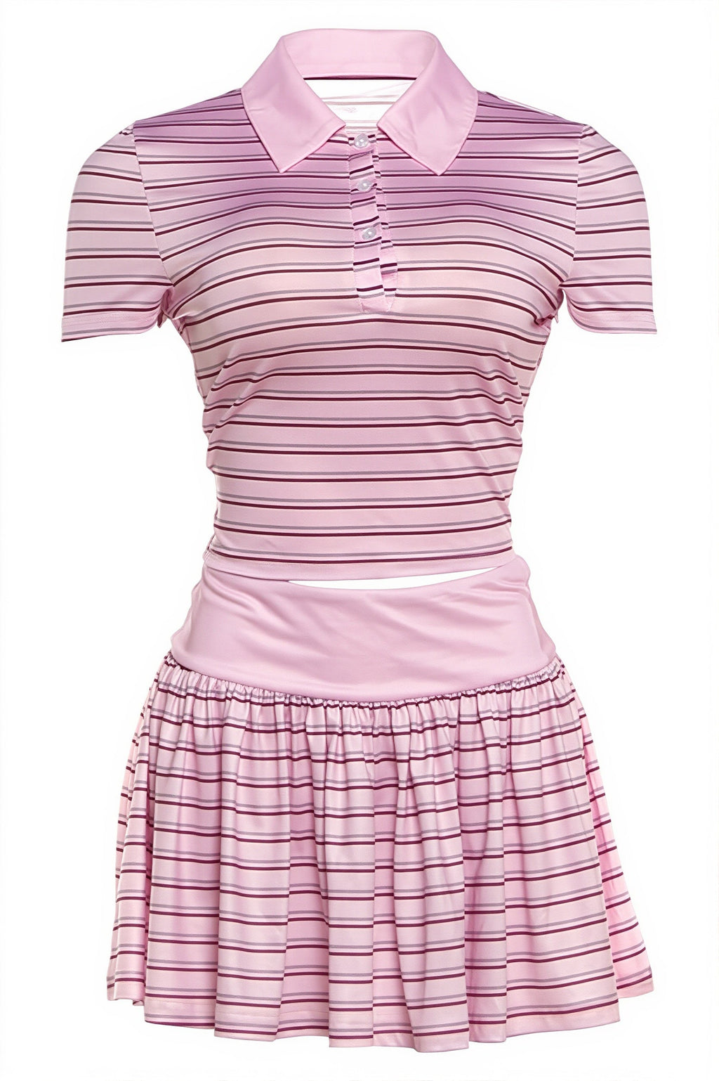 Vintage Stripe Polo Top Low Rise Skirt Sets