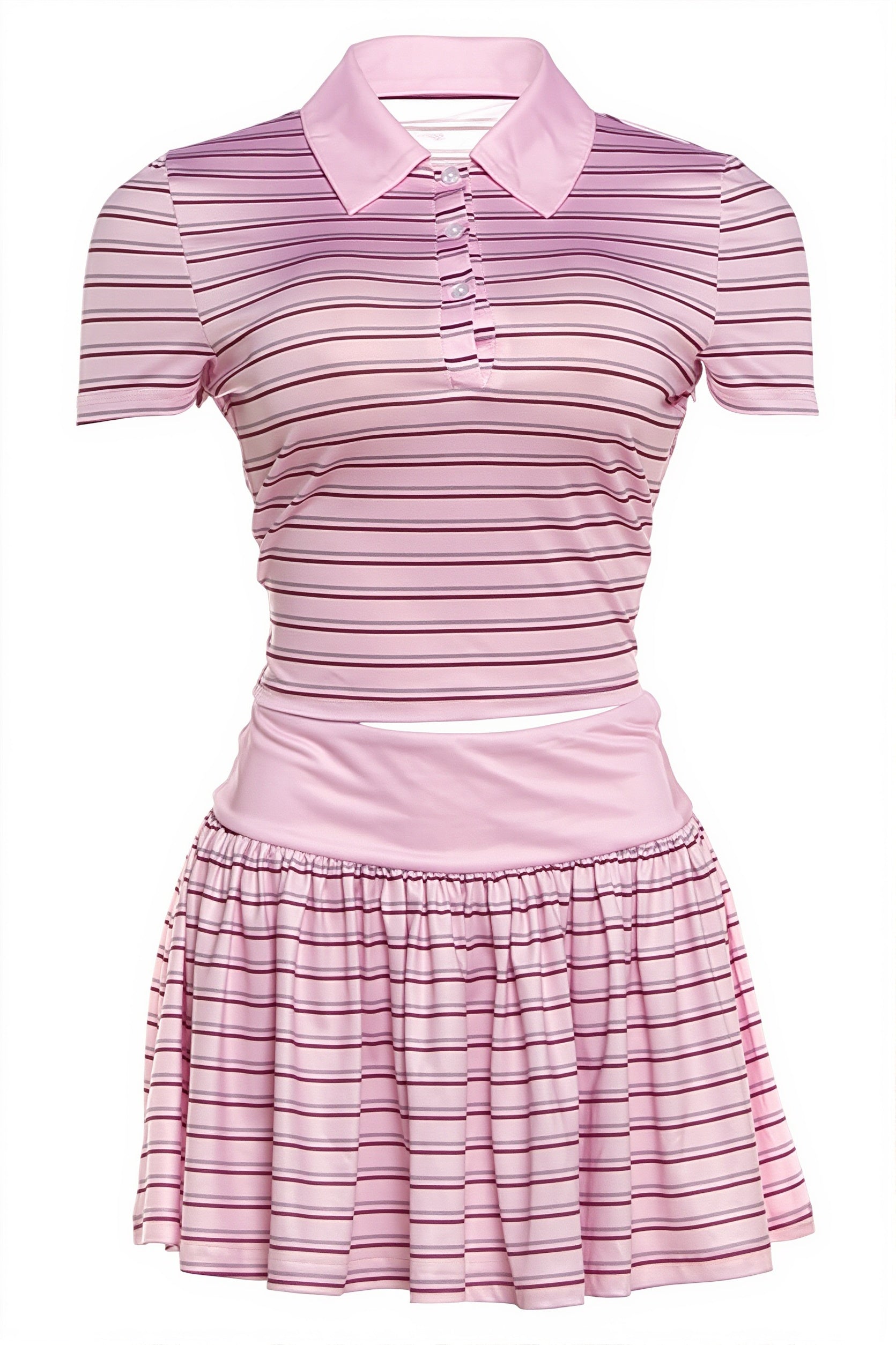 Vintage Stripe Polo Top Low Rise Skirt Sets
