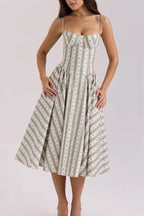 Fresh Floral Striped Cami Midi Dress