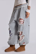Y2K Star Patch Ripped Loose Pants