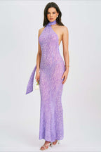 Mesh Halter Backless High Waist Bodycon Maxi Dress