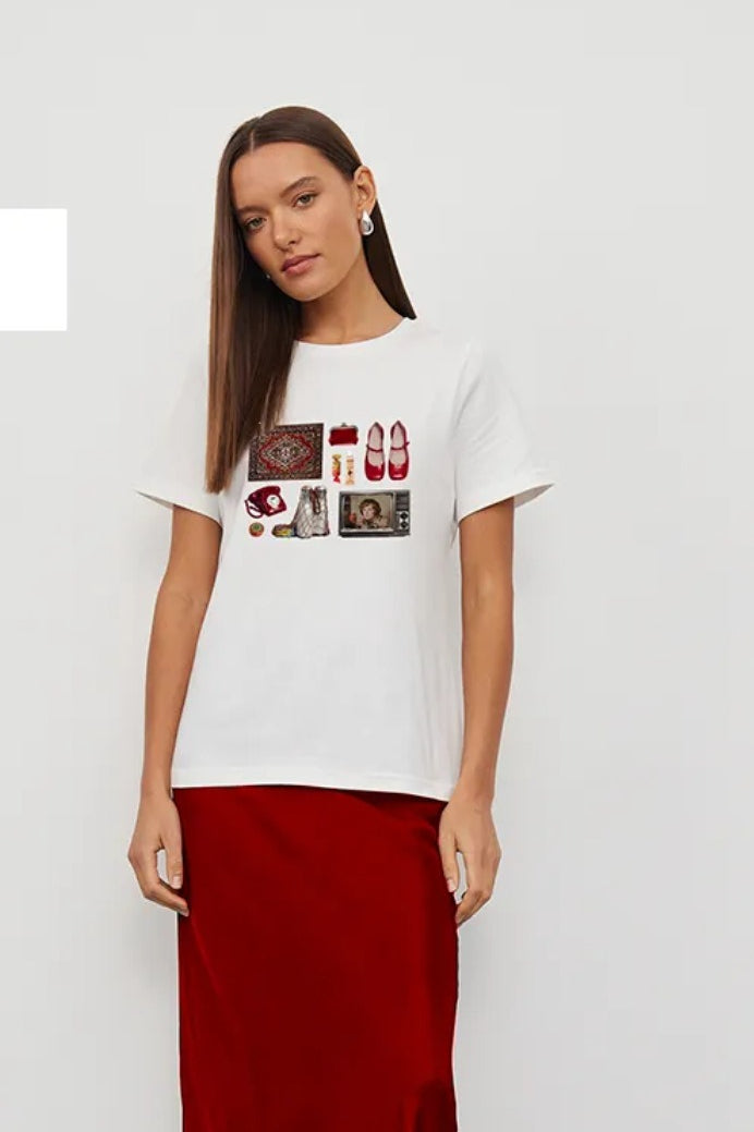Casual Minimalist Fun Print Loose Cotton T-Shirt