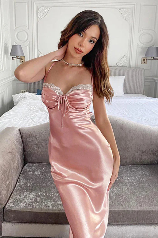 Lace Panel Strappy Tie Maxi Dress