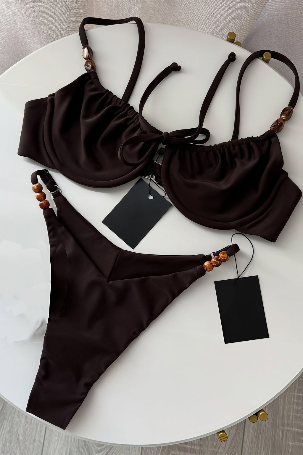Solid High Waist Tie Back Bikini Sets