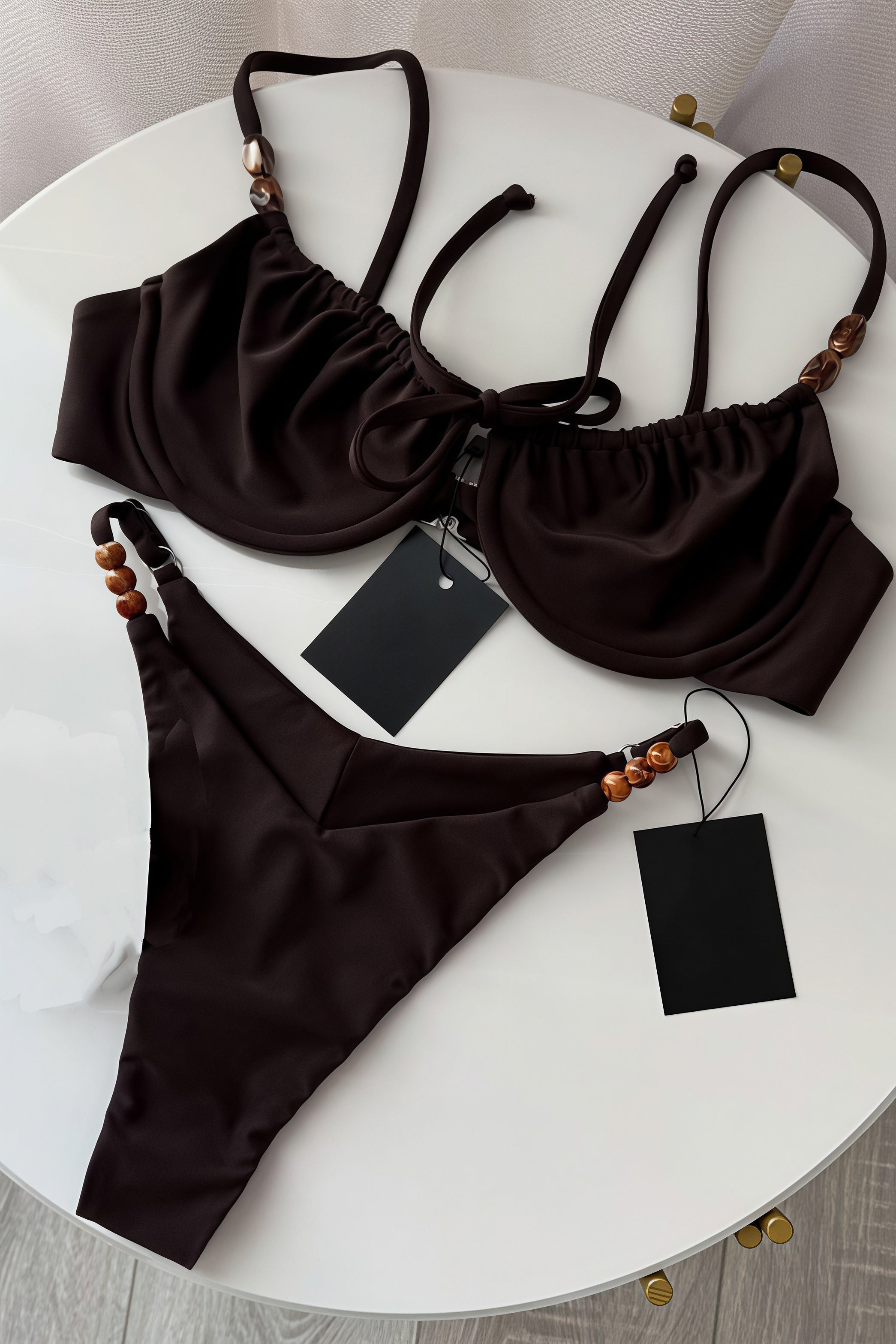 Solid High Waist Tie Back Bikini Sets