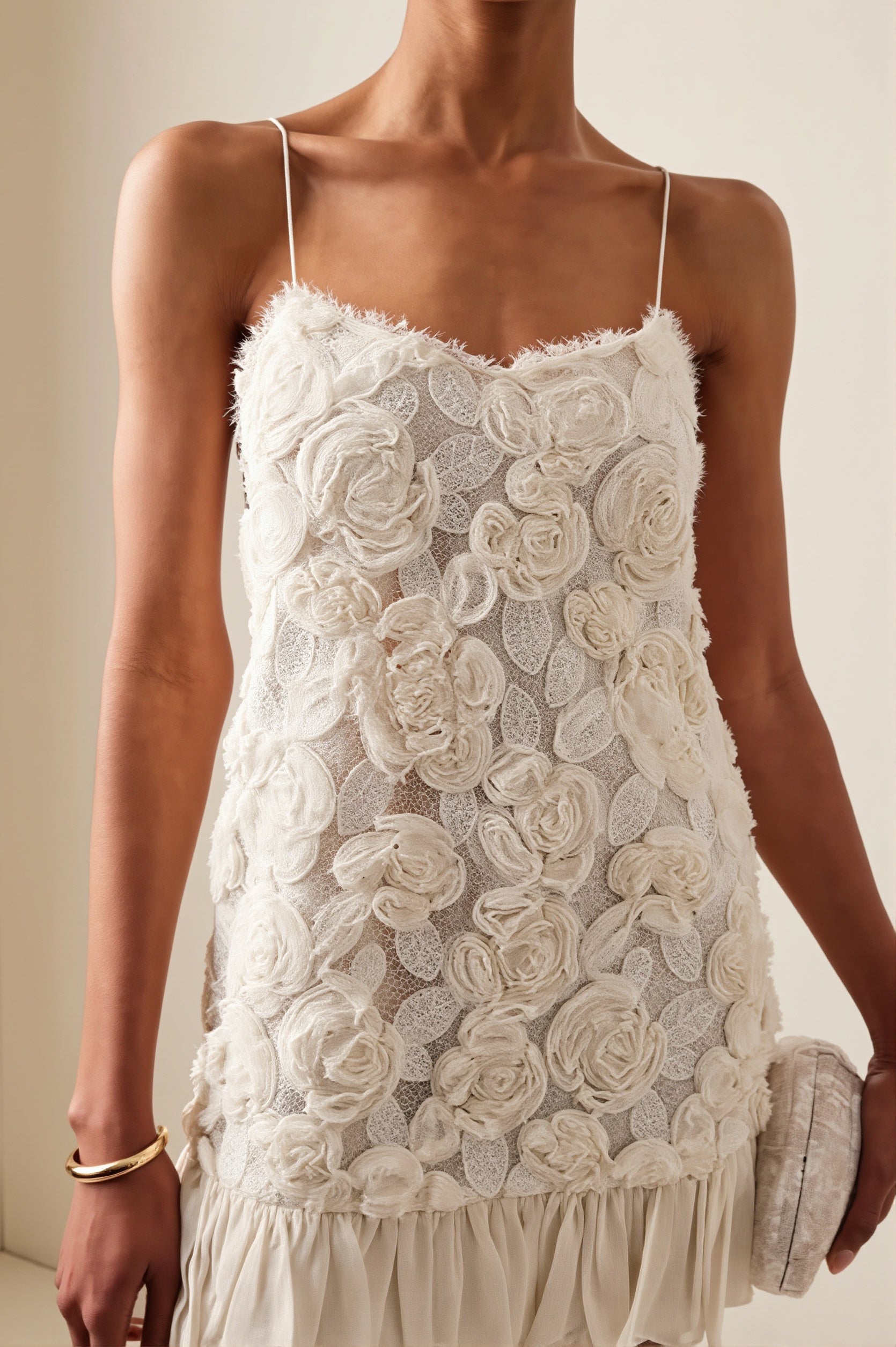 Chiffon Floral Applique Cami Layered Mini Dress