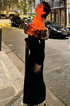 Off-Shoulder Leopard Print Fur Trim Bodycon Maxi Dress