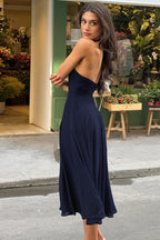 Solid Halter Contrast Backless Slim Maxi Dress