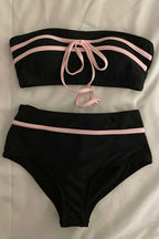 Bandeau Color Block Bow Sweet Bikini Set