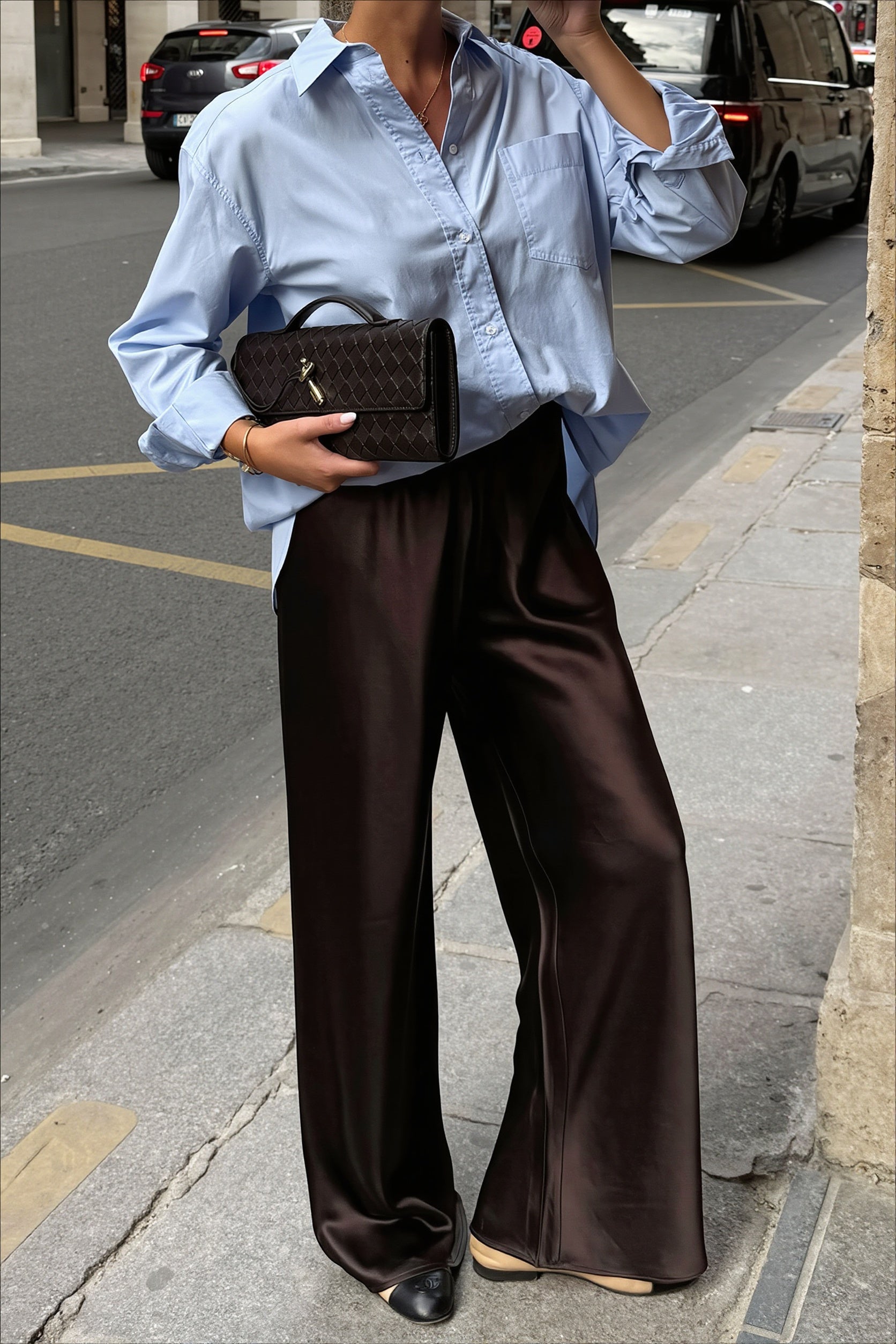 Satin Straight Leg Draped Pants