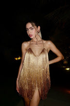 Tassel Patchwork Backless Vacation Mini Dress