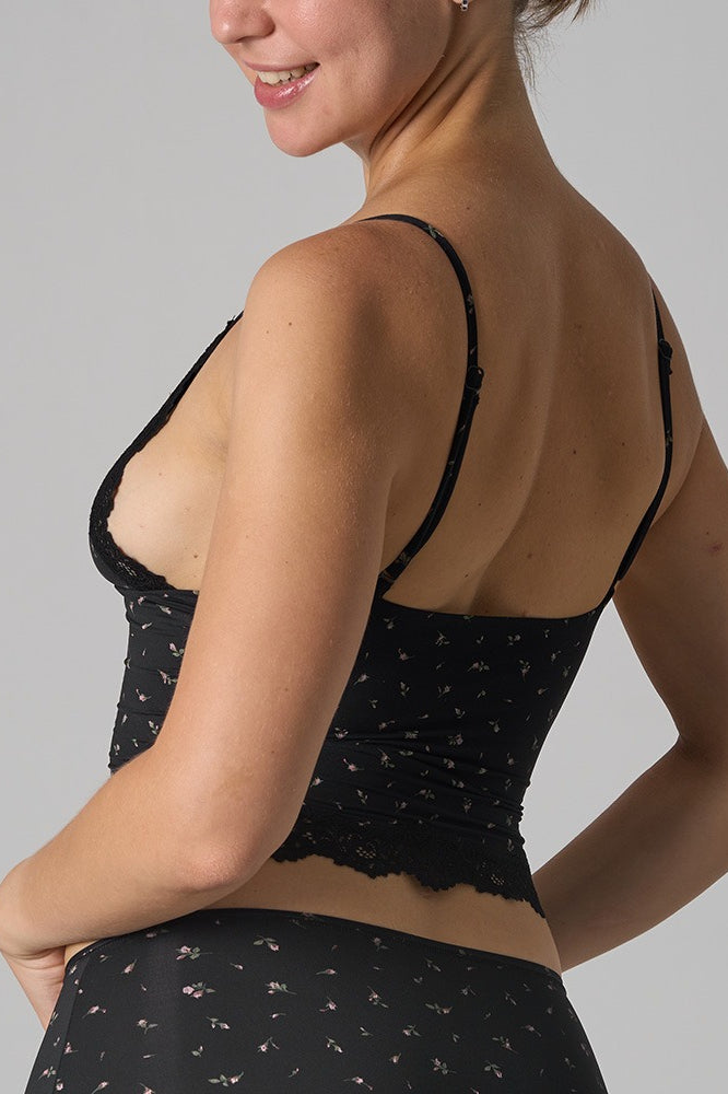 Lace Trim Floral V Neck Cami Top
