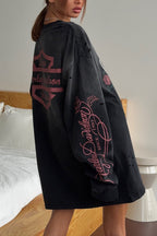 Vintage Distressed Rose Print Sweatshirt