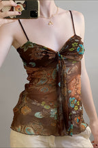 Vintage Print Slim Fit Cami Top